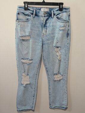 Abercrombie & Fitch The Boyfriend Mid-Rise Jeans Light Wash Distressed Size 10R